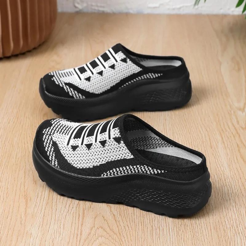Knitted Mesh Walking Shoes Women Fashion Thick Sole Slippers Lightweight Soft Casual Footwear for Traveling Height-increasing