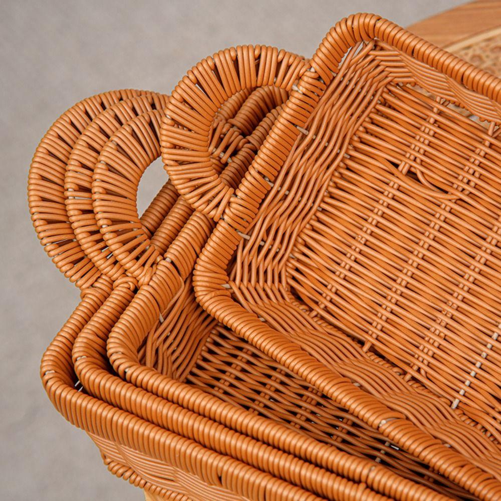 Portable Handwoven Bread Storage Basket Double Handle 6 Styles Fruit Tray Sundries Organizer Breathable Outdoor Picnic Basket