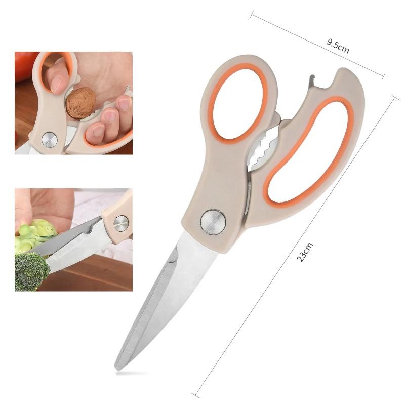 Stainless Steel Multifunctional Kitchen Scissors PP + TPR Comfort Handle Chicken Bone Cutter Shears with Nut Cracker