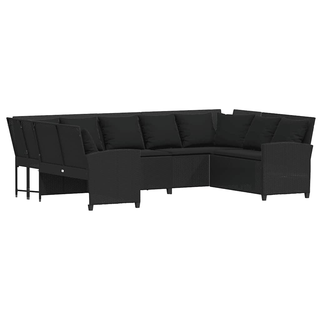 Garden Sofa with Cushions Black Poly Rattan