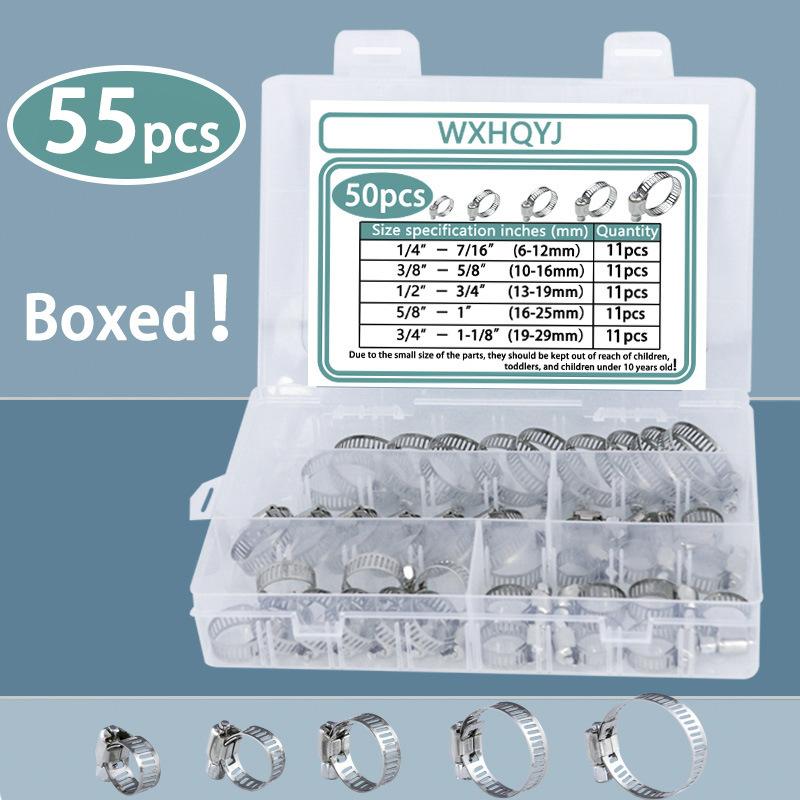 Adjustable stainless steel hose clamp combination set for tubing, machinery, garden, and automotive hoses