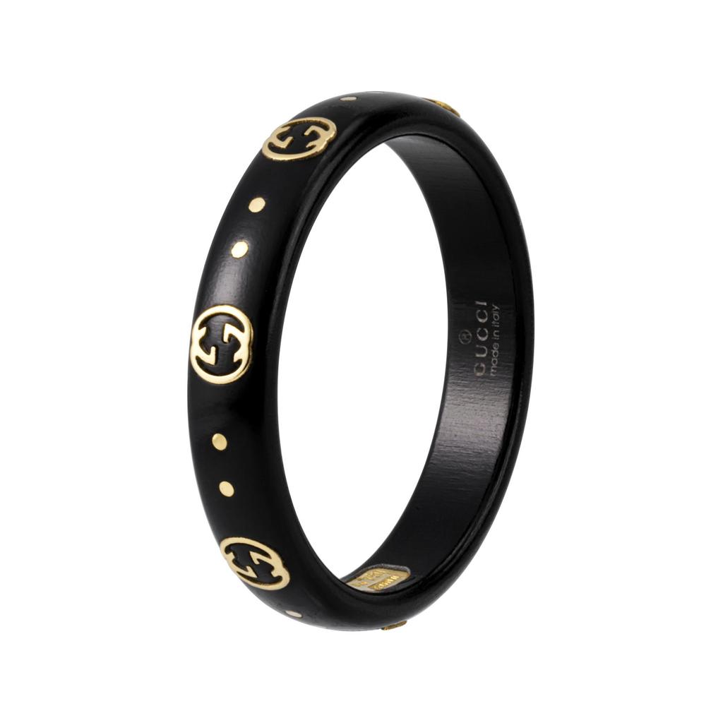 Gucci Serie Icono Anillo Doble G Entrelazado Oro de 18 Quilates Anillos Unisex Negro 679262-I0H11-8029