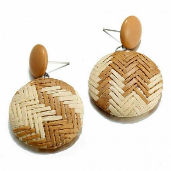 Wood Earrings Jewelry Bamboo Dangle Geometric Rattan Circle Women 2024 Fashion