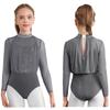 Body da Pattinaggio Artistico a Maniche Lunghe per Ragazze Costume da Danza Moderna Design con Schiena a Goccia Paillettes Strass Outfit