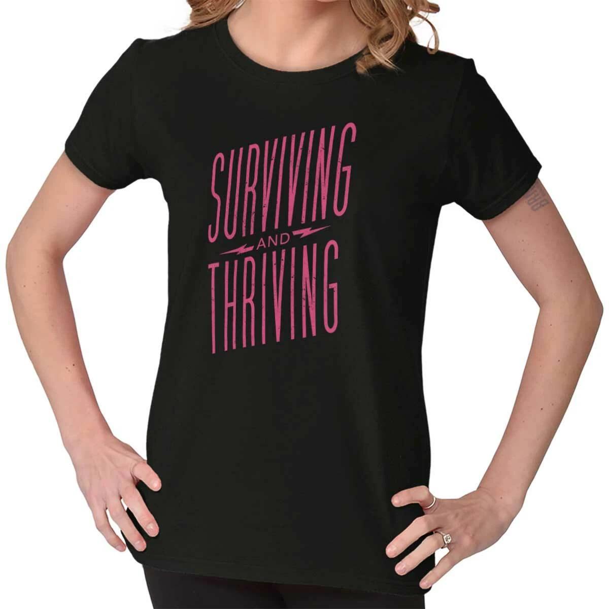 Surviving and Thriving Breast Cancer Ribbon Womens Top Junior Graphic Tee XXL