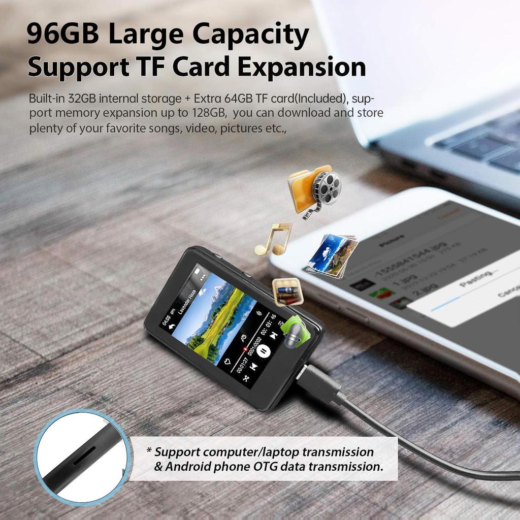 New M9 Metal MP3 Player 32GB Bluetooth 5.3 Built-in Speaker 2.4 Inch Large Touch Screen With E-book Pedometer Recording Radio Video