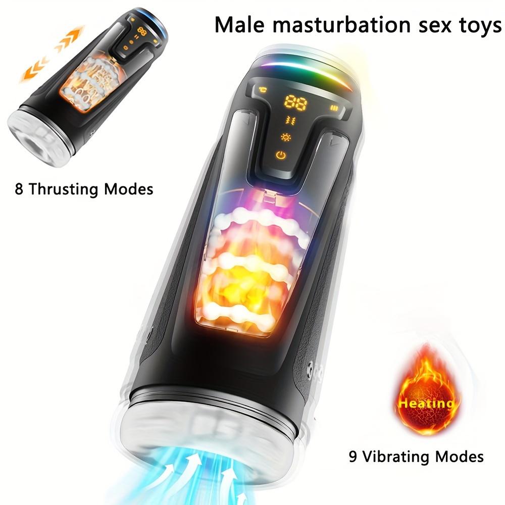 Automatic Heating Sucking Blowjob Masturbator Cup 9 Vibrations with 8 Thrust Modes And 2 Heating Levels 3D Textured Tunnel Sex Toy For Male