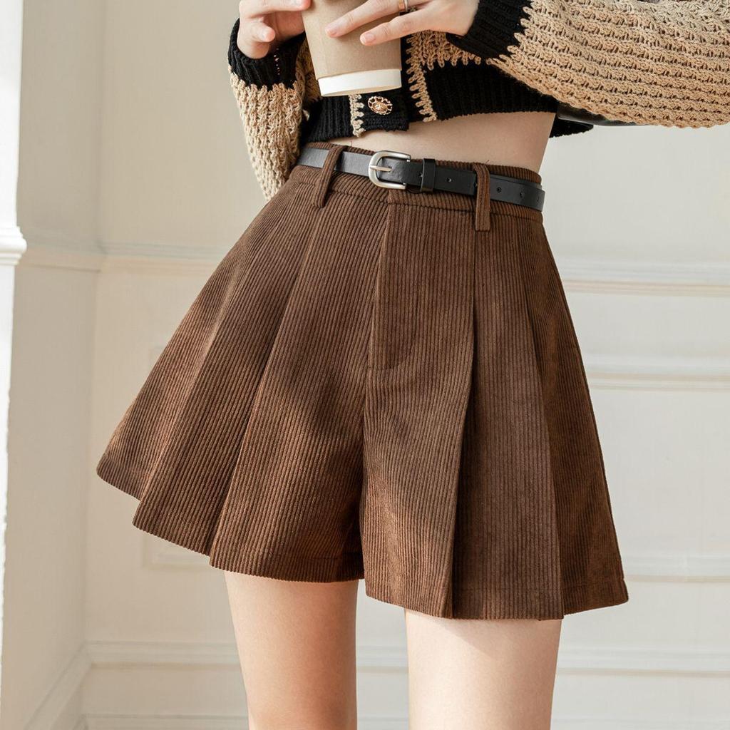 Women's High Waist Corduroy A-line Wide Leg Shorts - Autumn/Winter 2025 Collection
