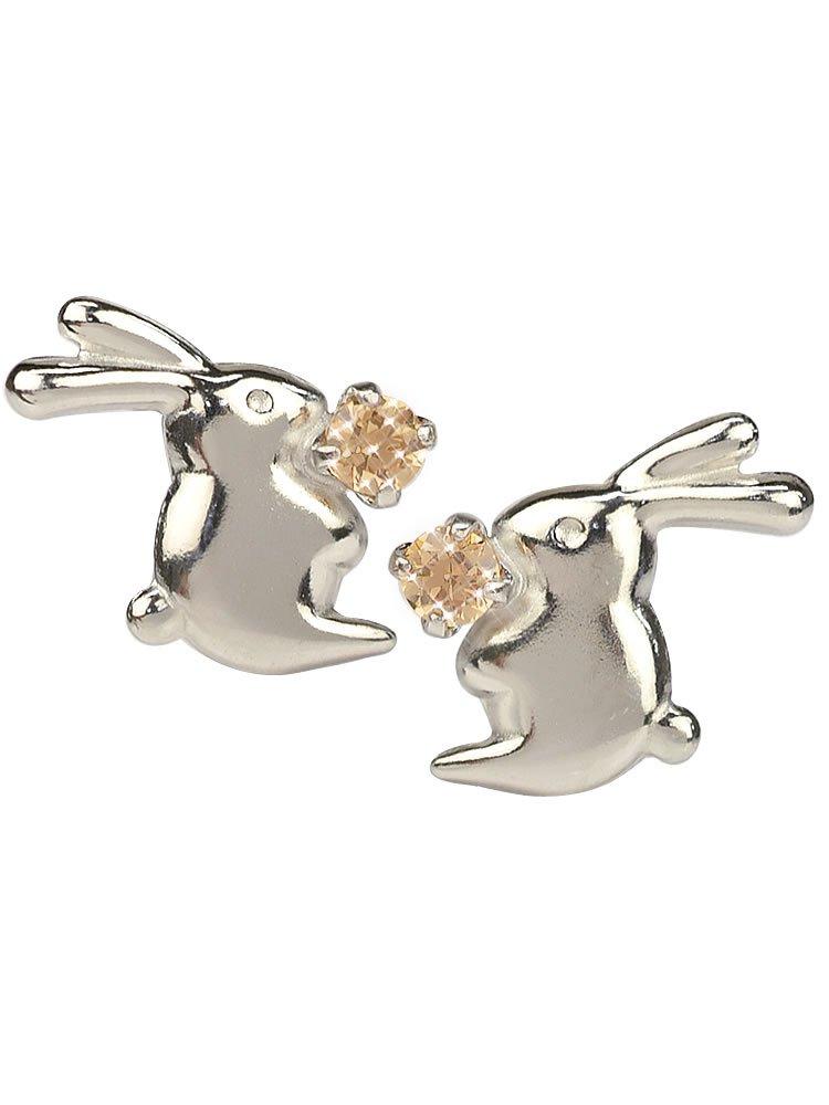 

14K champagne color zirconia CZ rabbit earrings 14k K14 white gold rabbit Kk102 [Four-leaf clover] women s