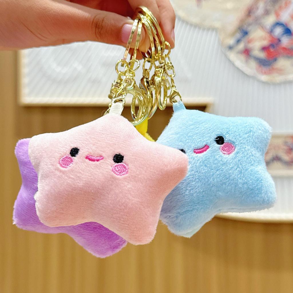 Five-Pointed Star Plush Bag Charm & Keychain - Cute, Girlish Heart Accessory for Backpacks