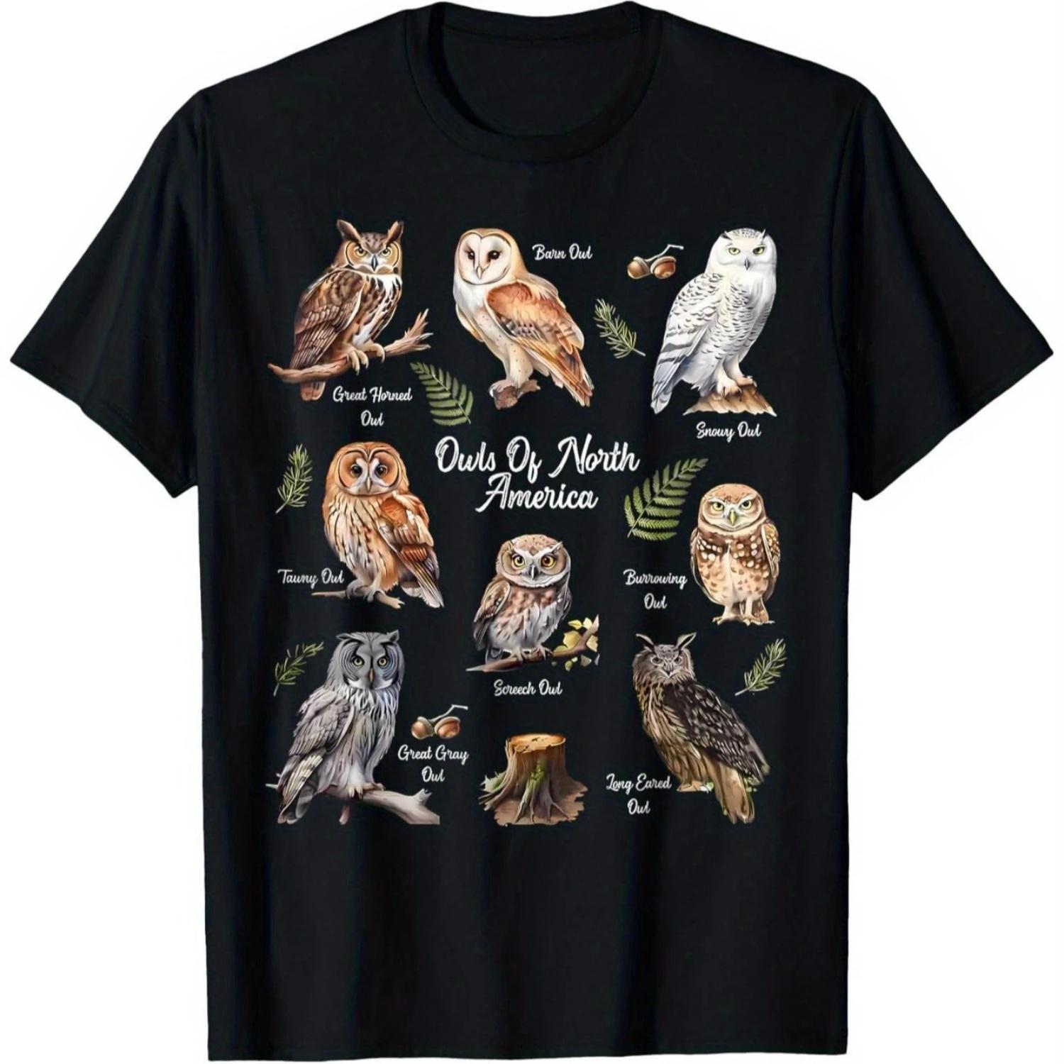 

North American Owl Birdwatcher Bird Enthusiasts T-Shirt 100% Cotton O-Neck Short Sleeve Summer Casual Mens T-shirt Streetwear S чёрный