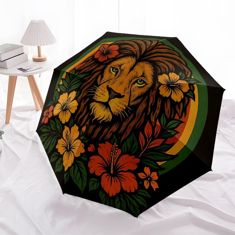 1PC Lion Flowers Automatic Folding Umbrella, Portable & Foldable Design with 8 Ribs, 08