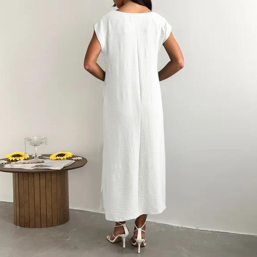 Sleeveless Solid Color Slim Fit Midi Dress with Side Slit Loose Fit Tank Dress for Women Casual Daily Wear