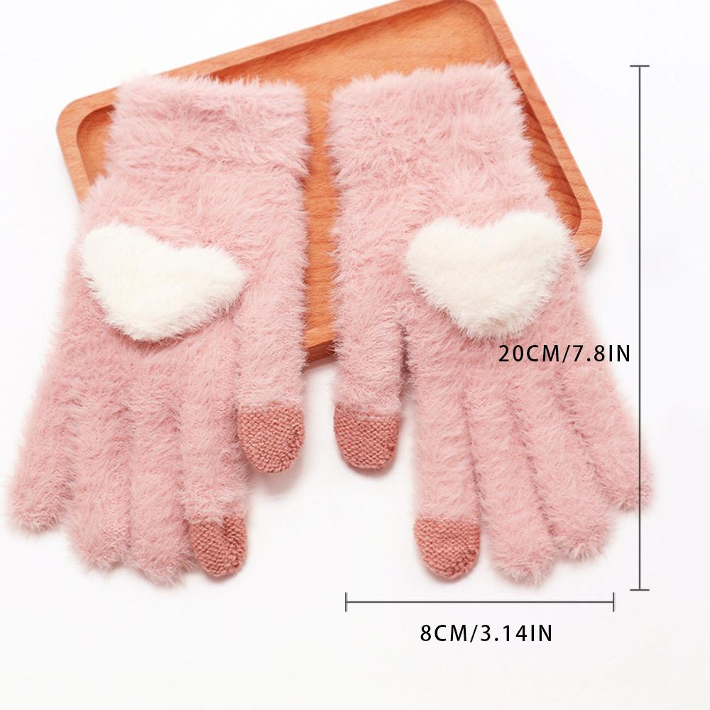 Winter Mink Plush Cold Resistant Gloves Suitable For Women's Soft And Warm Cute Solid Color Knitted Five Finger Gloves