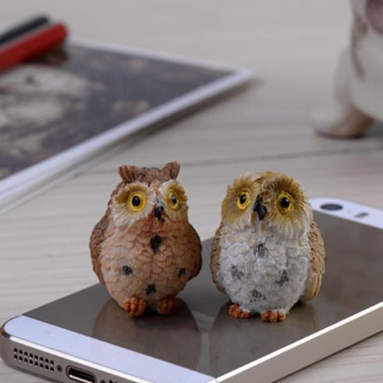 Mini Sova Soška Pryskyřice Ručně Malovaná Sova Ozdoba Miniaturní Zvířecí Figurka pro DIY Mikro Krajinu Bonsaj Vílí Zahrada Dekorace