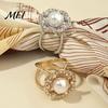 Shiny Scarf Ring Retro Flower Ring, Faux Pearl Rhinestone Clip, Electroplated Elegant Decorative Silk Holder for Women Neckerchiefs Shawls Shirts