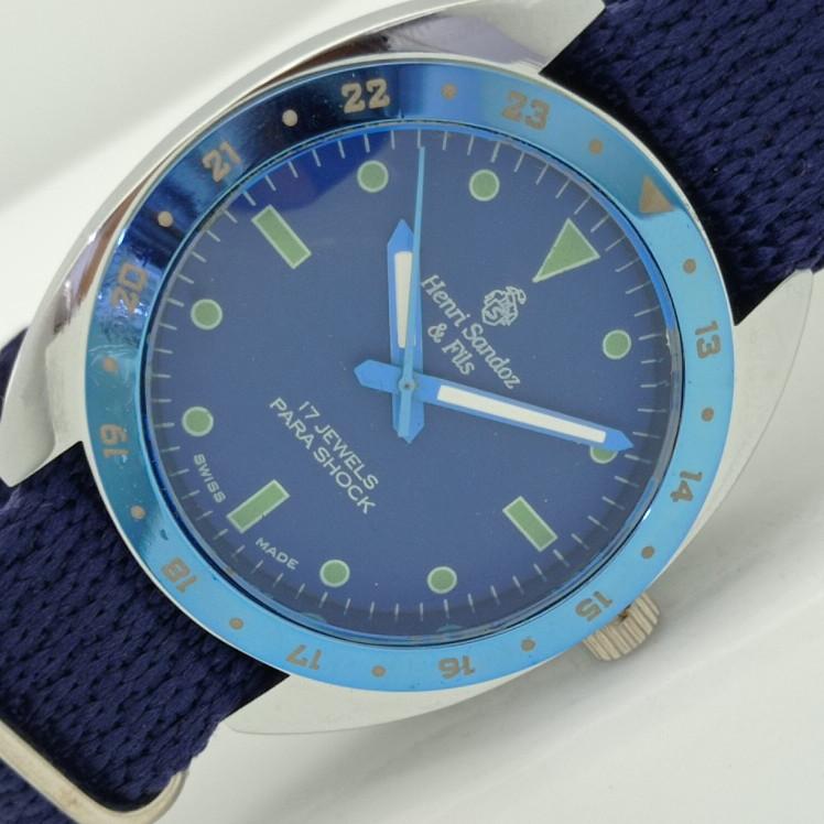 

REFURBISHED VINTAGE HENRI SANDOZ & FILS SWISS MENS WRIST WATCH a415016-1 Sku010-a415016