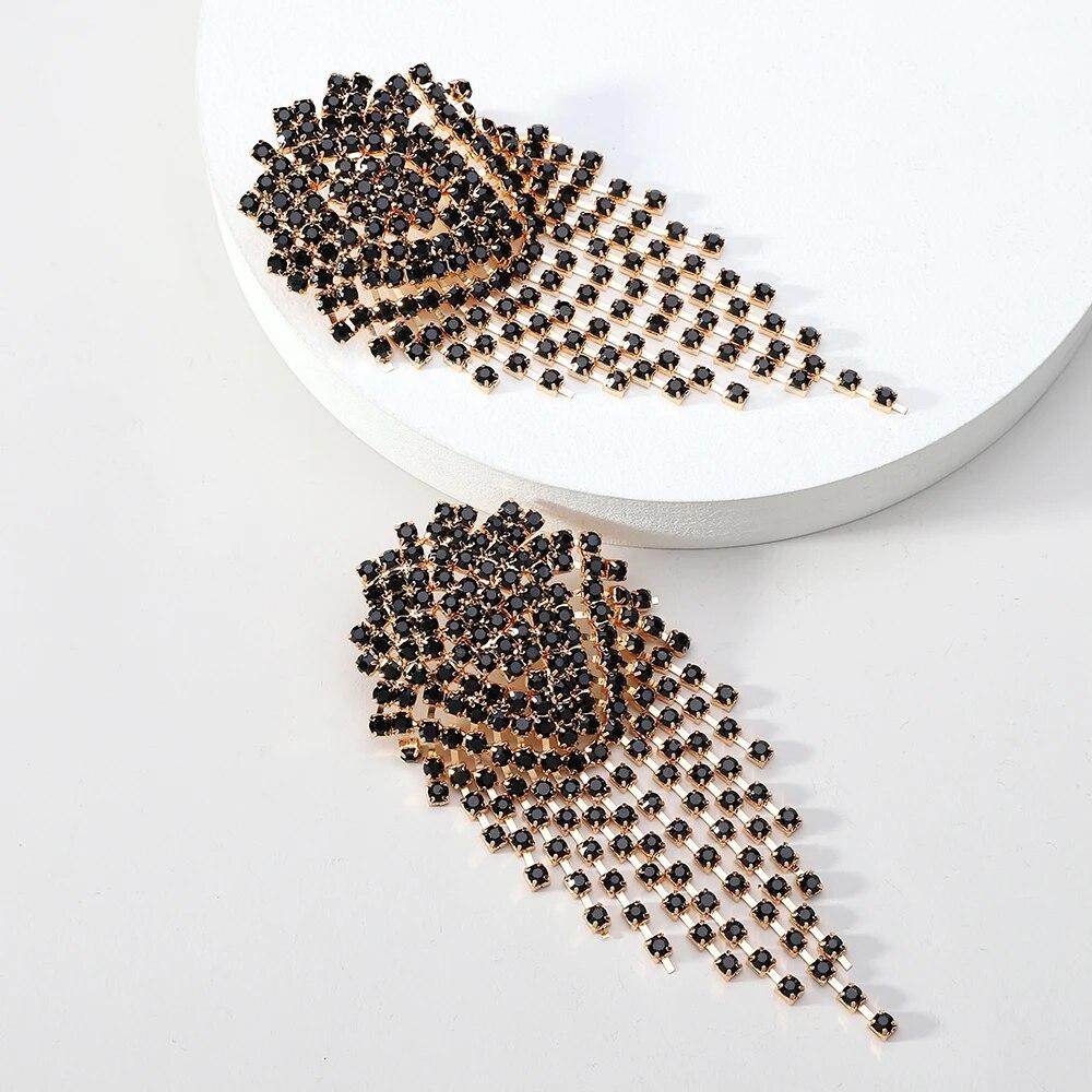 Creative Design Rhinestone Tassel Bride Wedding Party Jewelry Trend Luxury Quality Bridesmaids Unusual Dangle Earrings For Women