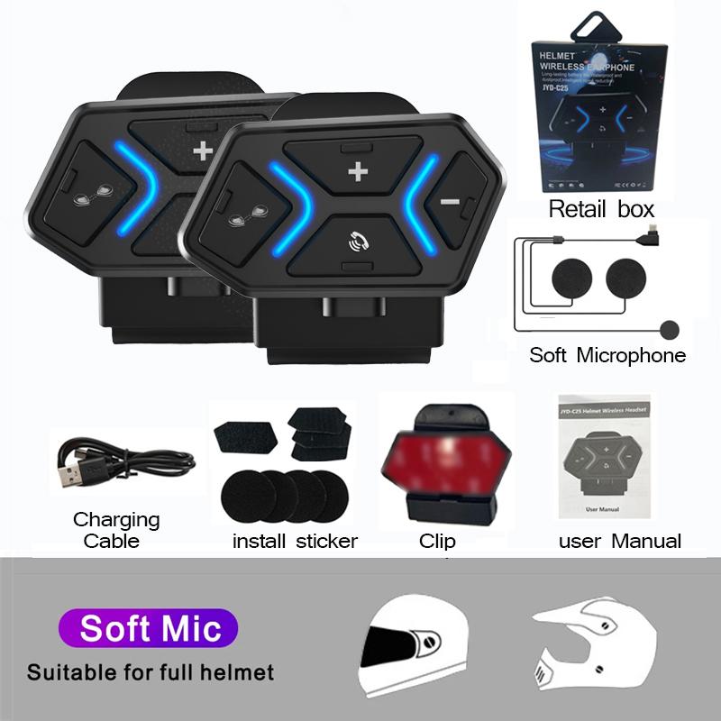 Kebidumei 500M 2-Person Full Duplex Talk Wireless Motorcycle Helmet Intercom V5.4 Bluetooth Headset Handsfree Waterproof & Noise Reduction