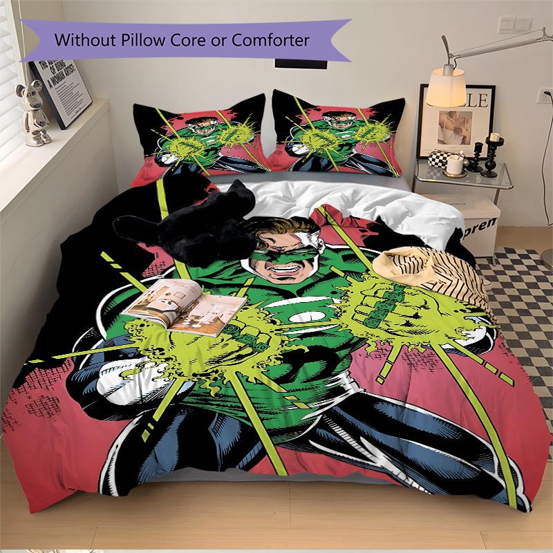 3pcs Green Lantern Ring Cover Set,Soft Comfortable Duvet Cover,Guest Room (1*Duvet Cover + 2*Pillowcases, Without Core) yy251024196