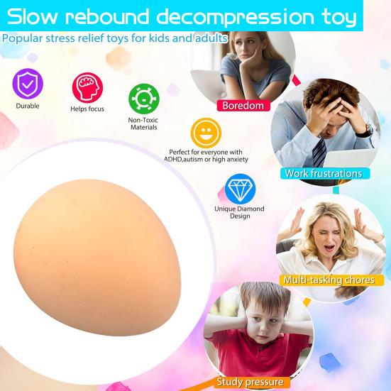 1/3/5Pcs Simulated Egg Stress Ball with Mesh Bag Slow Rebound Egg Squeeze Fidget Toy Anxiety Relief Soft Stress Ball Pinch Sensory Toy