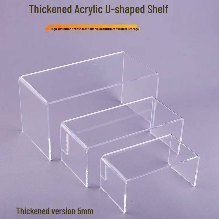 Acrylic U-Shaped Shelf Display Stand with Layered Dividers for Figures, Blind Boxes, Bags, and Cosmetics.