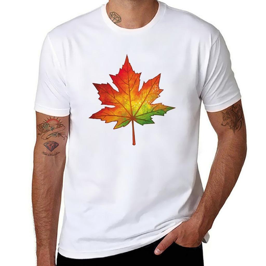 Pretty Maple Leaf Changing Rainbow Colors Tshirt Perforunisexce Workout Short Sleeve Tee