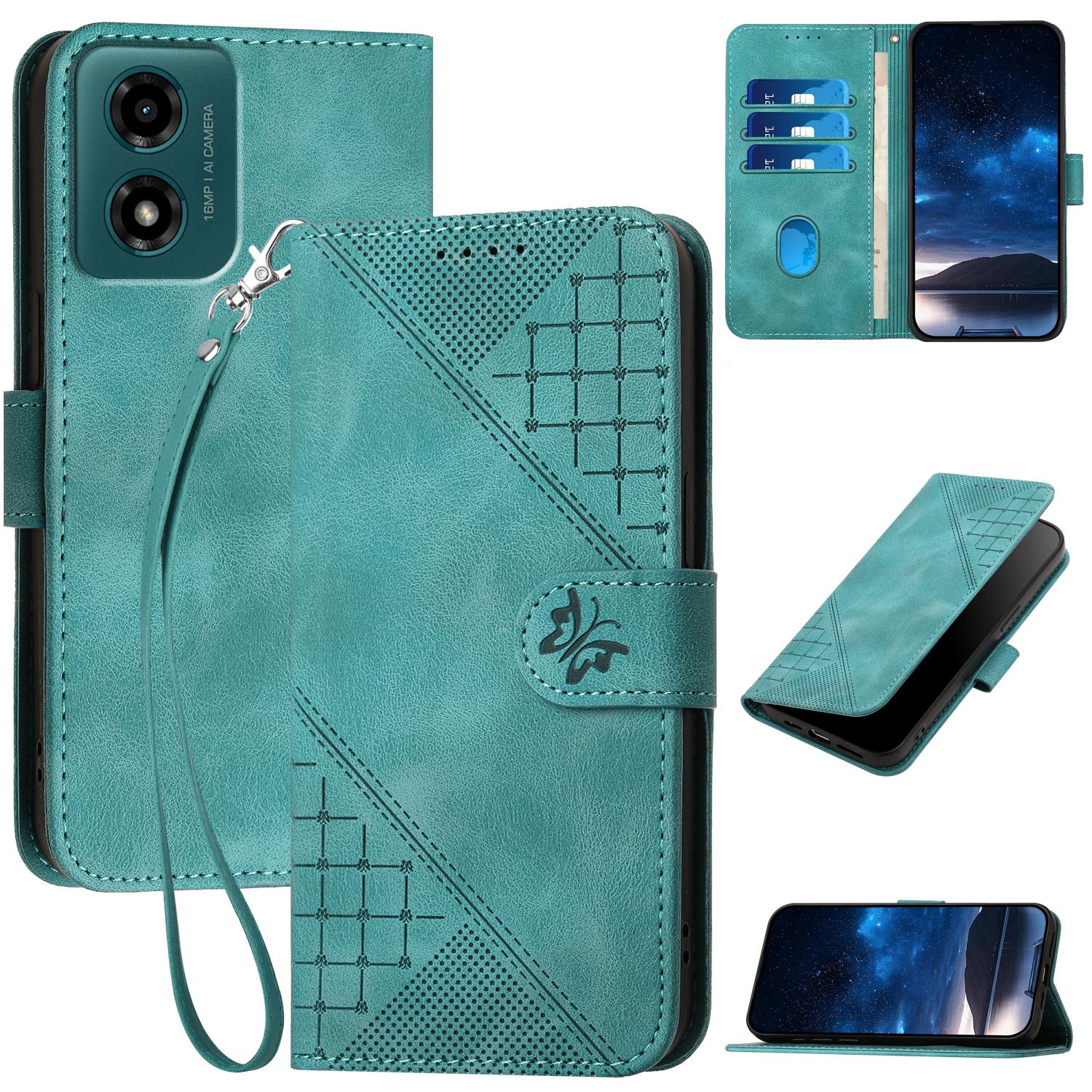 

For Motorola Moto E14 4G/G04 4G/G04s 4G/G24 4G Leather Wallet Case Butterfly Flower Imprinted Phone Cover with Strap E