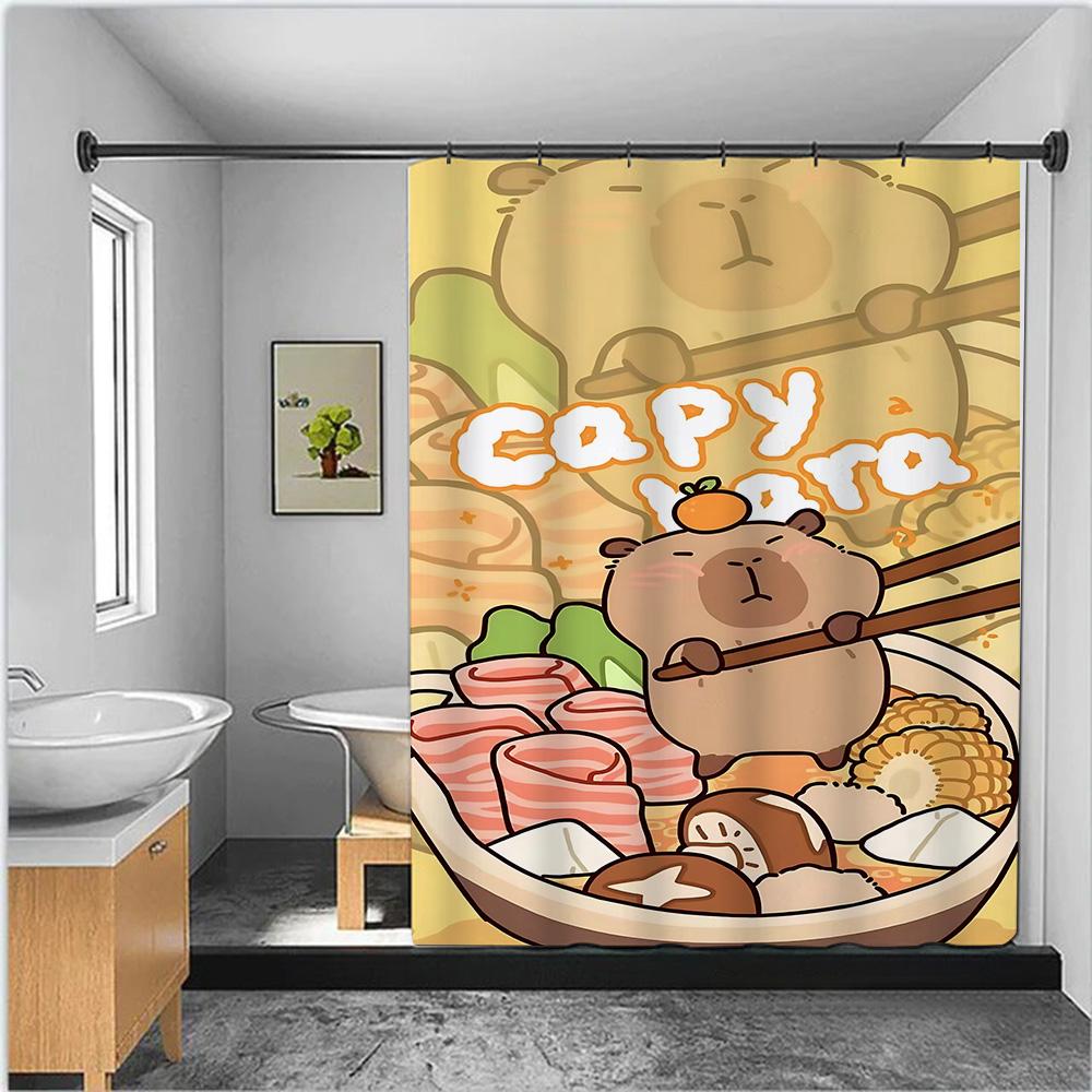 Tenda da Doccia Impermeabile Tessuto in Poliestere Pittura Colorata Tende da Bagno Kawaii Capibara Arredamento Bagno Casa Con Ganci