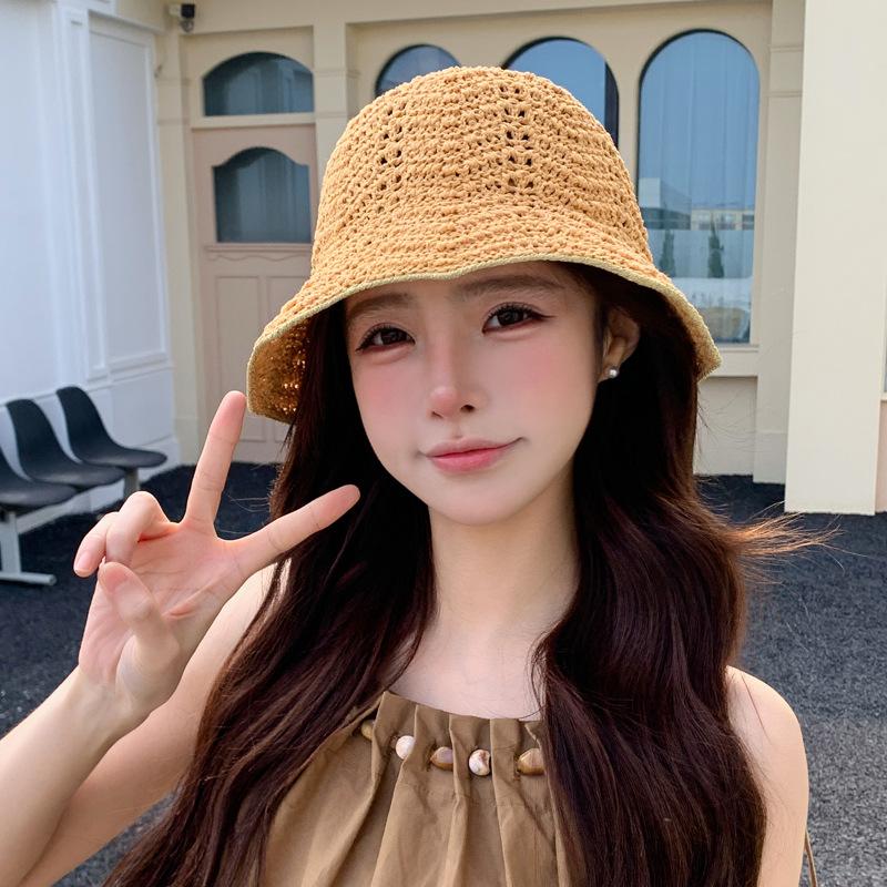Hat women's spring and summer fashion hollow sunshade bucket hat outdoor travel breathable bucket hat showing washbasin hat