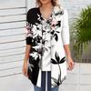 Women's Casual Printed Set Cardigan Large Swing Neck Ruffle Collar 3/4 Sleeve Cardigan Two-piece Set