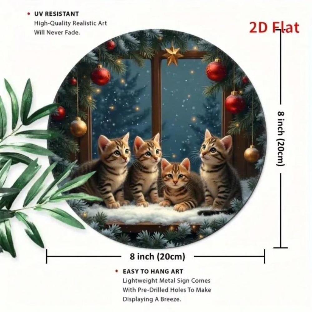 Christmas Cat Metal Sign Decor for Living Room