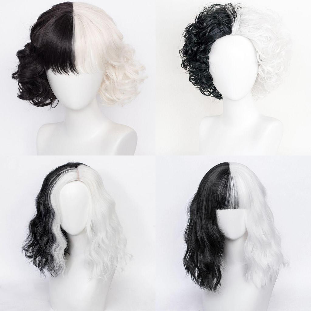 Stylish Cruella De Vil Inspired Full Head Wig With Chic Bangs For Ladies