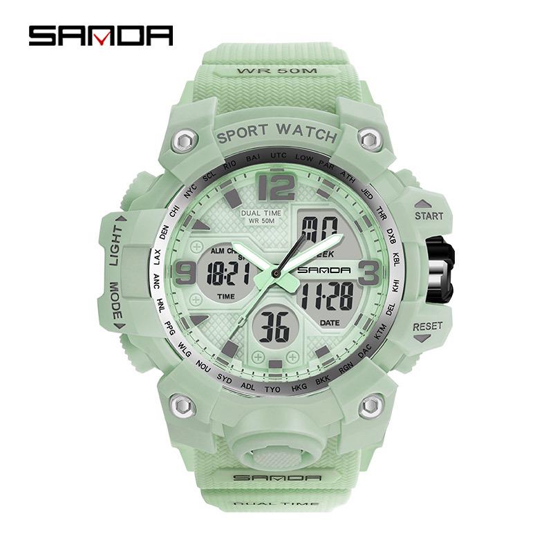 SANDA Women's Trendy LED Dual Display Waterproof Watch with Hourly Chime