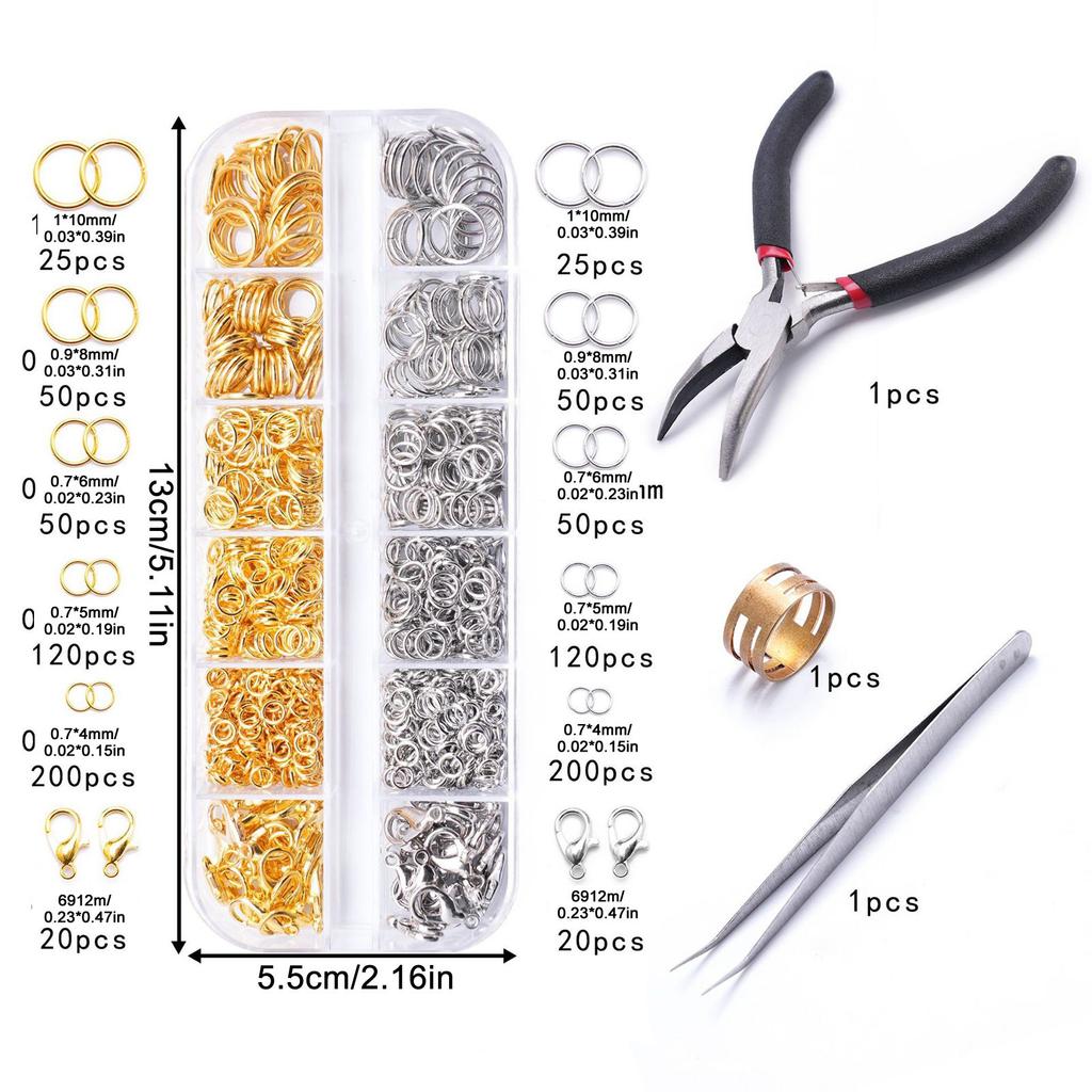 DIY Sada na výrobu šperků – 12-přihrádková krabička s kroužky, karabinkami a nástroji pro korálkování a řemeslné projekty