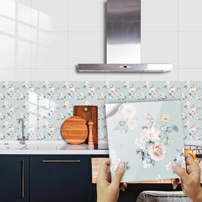 10pcs Blue Bohemian Floral Flower Tiles Wall Sticker Kitchen Backsplash Oil-proof Bathroom Washbasin Home Decor Peel Stick Art Wallpaper