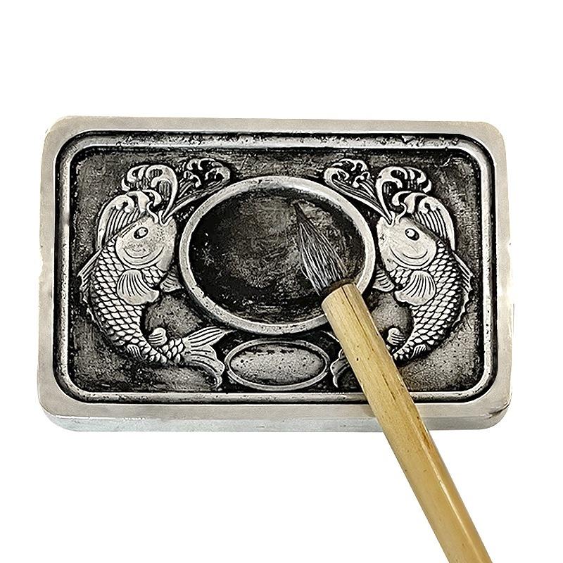 

Shuangyu paper inkstone, antique antique style, made of copper, handicrafts, Chinese style, classical, study decoration, metal gift