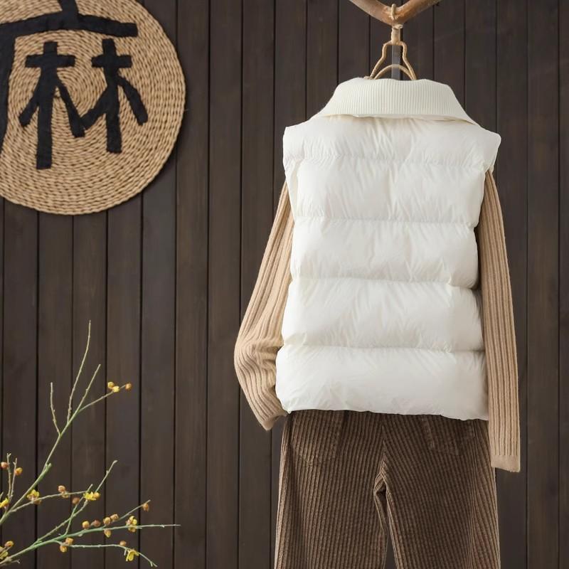 Premium white duck down down vest women's 2025 winter new knitted lapel casual warm vest