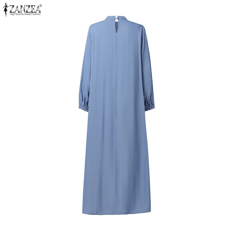 ZANZEA Damen Lässig Rundhals Elegant Locker Langarm Kleid