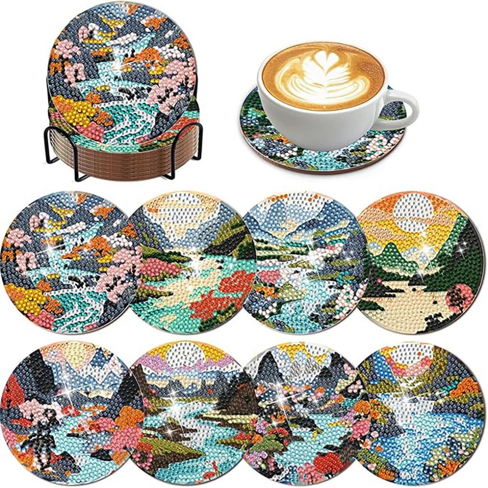 

8 штук/набор подставок с пейзажным узором, расписанных алмазной мозаикой, сделай сам подставки с держателями, подходят для начинающих и взрослых, товары для искусства и рукоделия, подарки 8PCS/Set