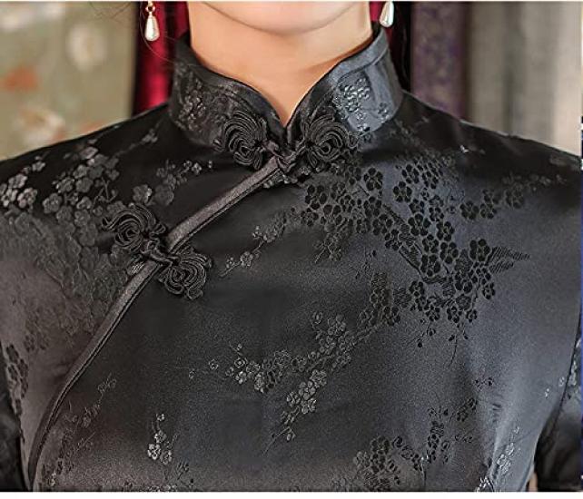 TRTRO Long Embroidered Cheongsam Ethnic Elegant Upgrade Print Size Women's Dress, Qipao, Fashion, (Plum Black, XL)