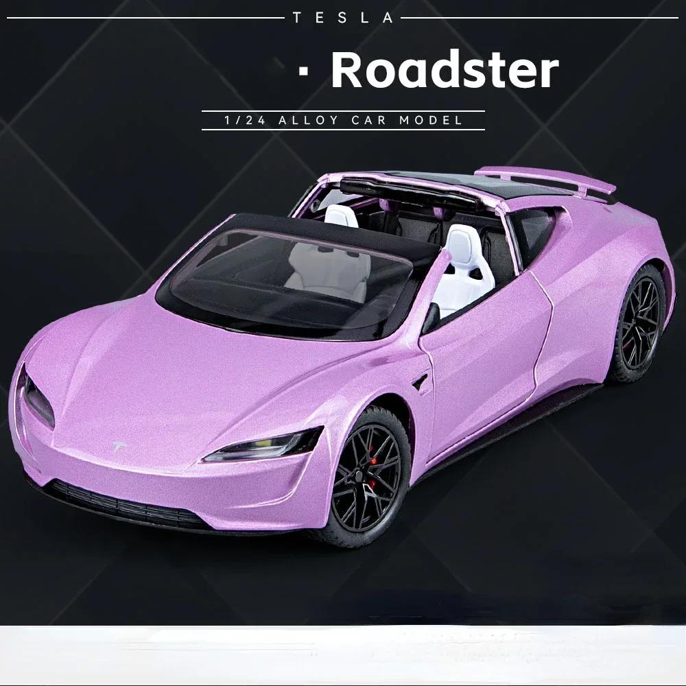 1:24 Tesla Roadster Super Car Alloy Car Model Wheel Steering Sound Light Collectibles Toy Birthday Gift C147