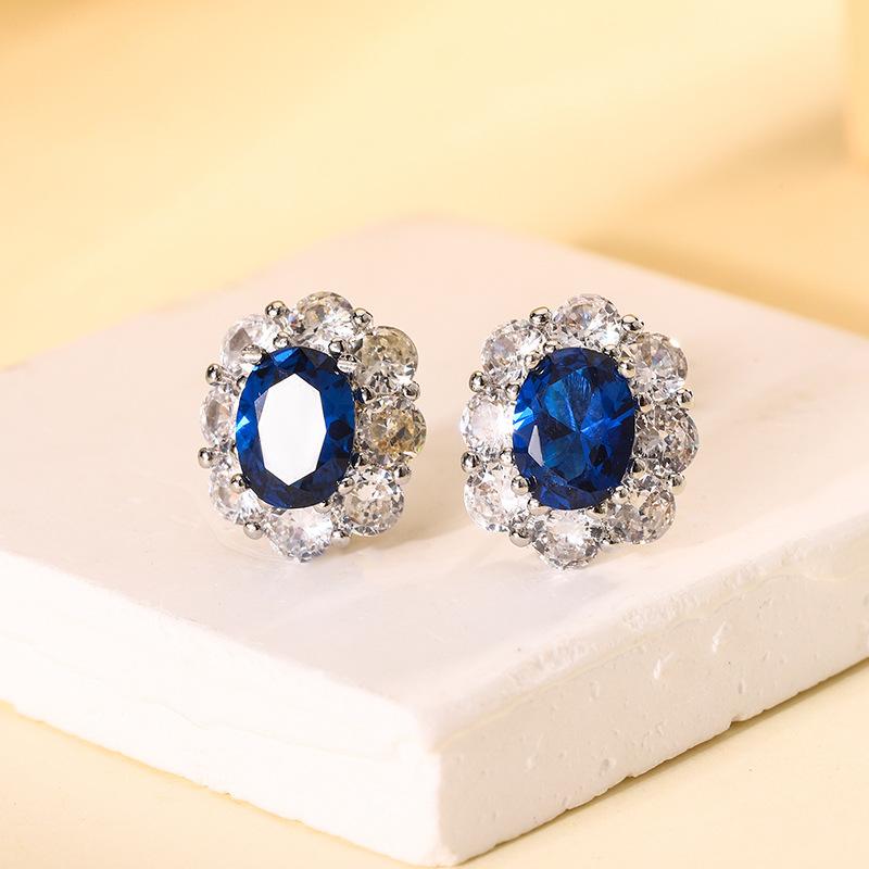Jewelry Copper Bottom Gold-Plated Simulation Blue Spinel Retro Temperament Three Sets 8 * 10-6 * 8