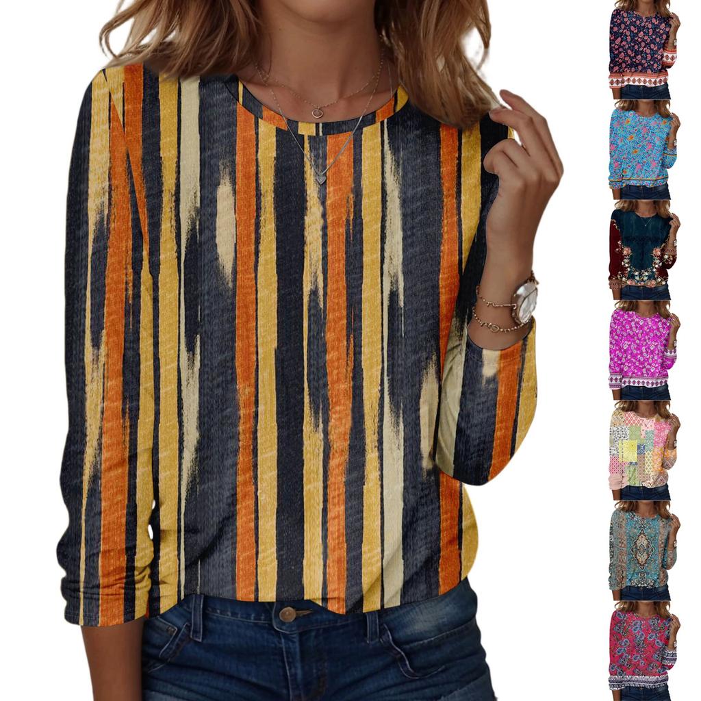 Long Sleeve Shirts For Women Cute Print Graphic Tees Blouses Casual Plus Size Basic Tops Pullover