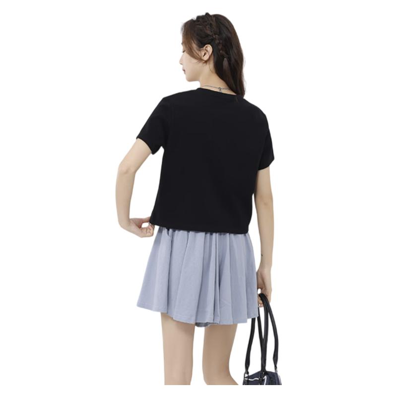 MJ STYLE Pure Cotton Short-Sleeve T-Shirt for Women, Summer 2026, Cropped Regular Shoulder Slimming Casual Versatile Petite Half-Sleeve Top