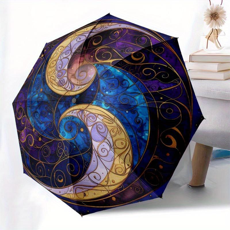 Yin Yang Symbol Art Print, Spiritual Balance DesignUmbrella with Cute Design, Portable 3-Fold Compact Umbrella for Men & Women, Valentine's Day Mother