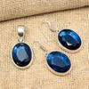 Blue Sapphire Lab-Created Gemstone 925 Sterling Silver Pendant & Earring Jewelry Set For Women