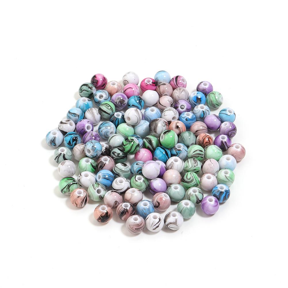 

30-100pcs 6/8/10/12/14mm Resin Beads Ink Painting Round Loose Spacer Beads For DIY Jewelry Making Bracelets Necklace Accessories