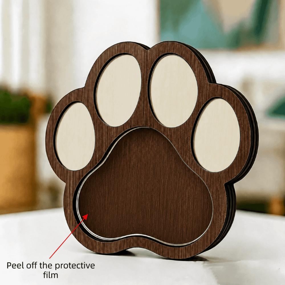 Wooden Pet Fur Keepsake Box Removable Back Cover With Picture Frame Pet Memorial Box Photo Display Paw Shaped