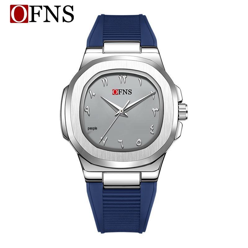 OFNS Men's Double Dial Quartz Square Watch - 30M Waterproof with Arabic Numerals, Ideal for Casual and Business Wear
